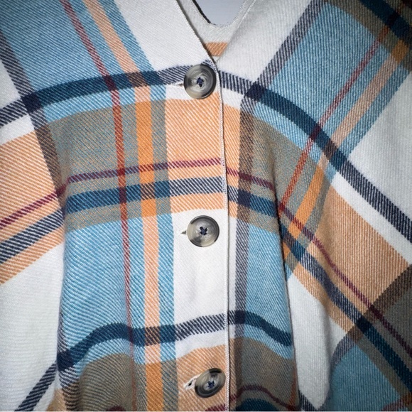 Matilda Jane Plaid Cream Blue Button Down Paige Ruana Shawl Poncho OS one size - Picture 5 of 10